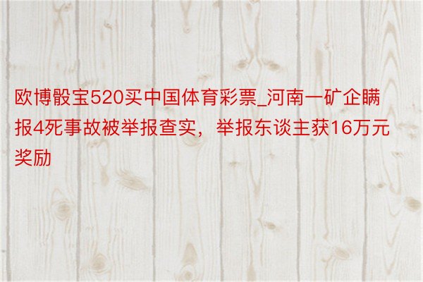 欧博骰宝520买中国体育彩票_河南一矿企瞒报4死事故被举报查实，举报东谈主获16万元奖励